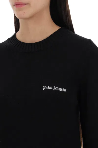Shop Palm Angels Cropped Pullover With Embroidered Logo In 黑色的