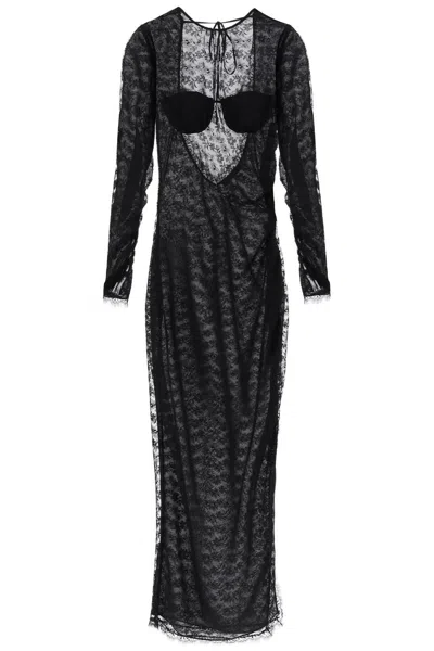 Shop Alessandra Rich Long Lace Gown In 黑色的