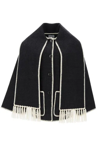 Shop Totême Toteme Embroidered Scarf Jacket In White,grey