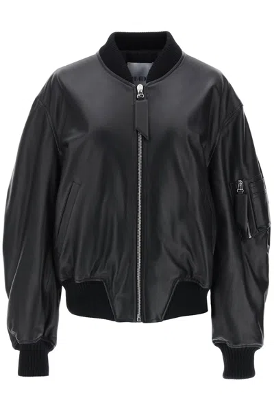 Shop Attico The  Anja Leather Bomber Jacket In 黑色的