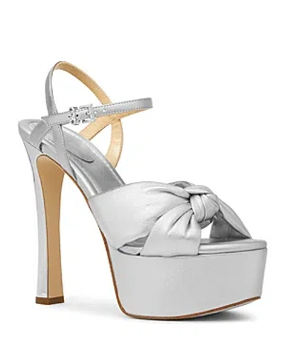 Shop Michael Kors Women's Elena Ankle Strap Knotted Platform Sandals In Silver
