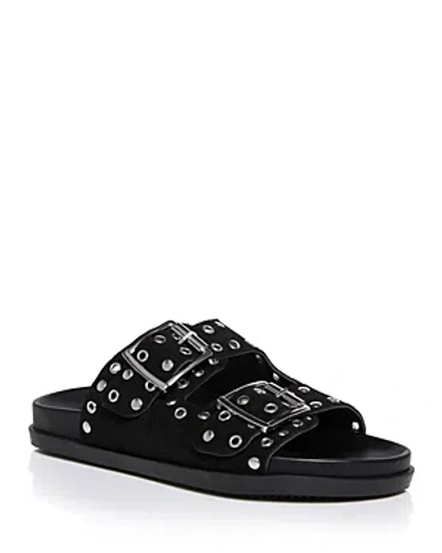 Shop Aqua Women's Helle Stud & Grommet Double Buckle Slide Sandals - 100% Exclusive In Black Suede