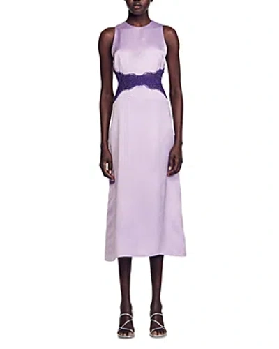 Shop Sandro Blooma Lace Trim Midi Dress In Mauve