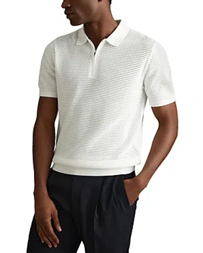 Shop Reiss Burnham Textured Zip Polo Shirt In Optic White