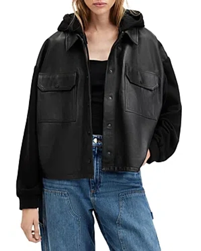 Shop Allsaints Morten Lea Mixed Media Hooded Jacket In Black