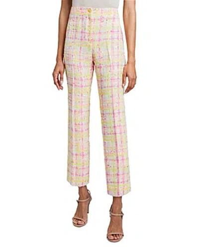 Shop Santorelli Plaid Tweed Straight Ankle Pants In Petal Pink