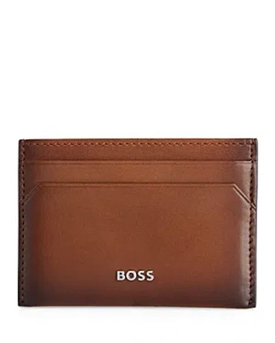 Shop Hugo Boss Highway Leather Card Case In Medium Brown