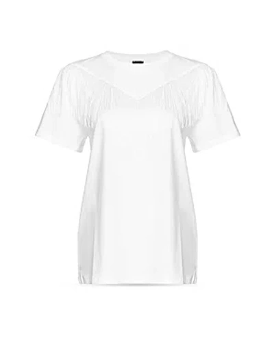 Pinko Cotton Under World Crew-neck T-shirt With Fringes In Snow White