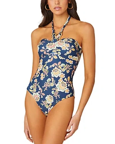 Shop Shoshanna Cinched Front One Piece In Navy Multi