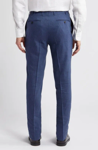 Shop Canali Milano Trim Fit Linen & Wool Dress Pants In Blue