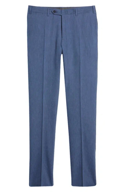 Shop Canali Milano Trim Fit Linen & Wool Dress Pants In Blue