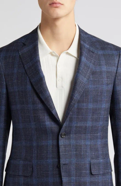 Shop Canali Kei Trim Fit Plaid Wool & Silk Blend Sport Coat In Blue