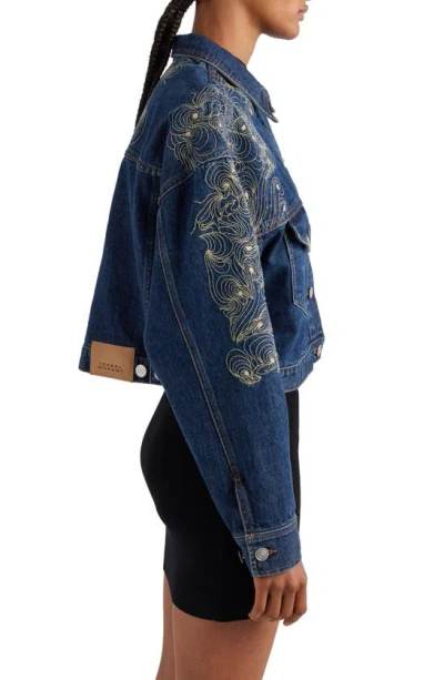 Shop Isabel Marant Isleya Embroidered Denim Jacket In Blue