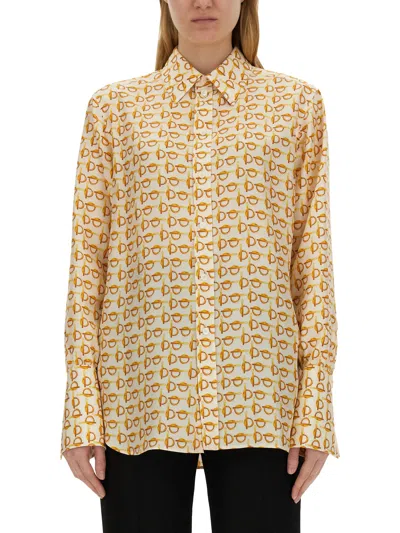 Burberry B-closure Print Silk Poplin Shirt In Beige