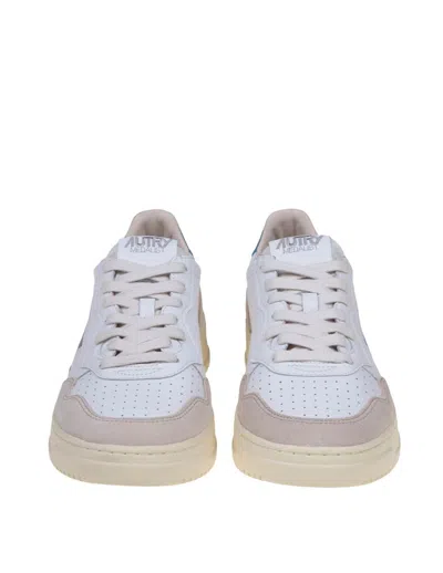 Shop Autry Leather And Suede Sneakers In White/blue
