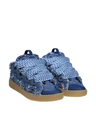 Shop Lanvin Sneakers In Denim Fabric In Denim Blue