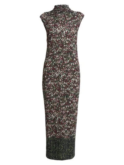 Shop Loewe Women's Illusion Stretch Cotton Knit Maxi Dress In Khaki Green Multi