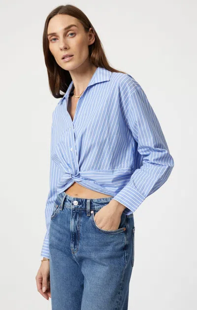 Mavi Knot Front Long Sleeve Shirt In Blue Striped In Light Blue