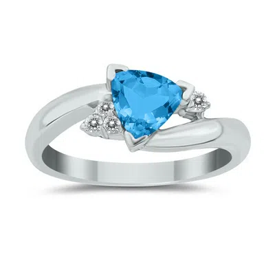 Shop Sselects Trillion Cut Topaz And Diamond Ring In 14k White Gold