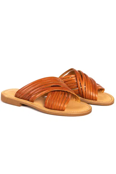 Shop Cocobelle Mantua Crisscross Leather Sandals In Brown In Orange