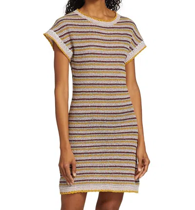 Shop See By Chloé Textured Summer Striped Lurex Knit Dress In Tan In Brown