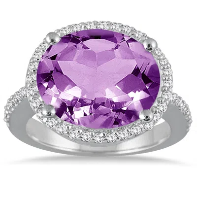 Shop Sselects 8 Carat Oval Amethyst And Diamond Ring In 14k White Gold