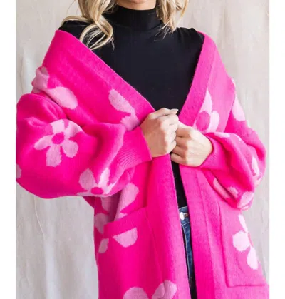 Shop Jodifl Flower Print Knit Cardigan In Pink