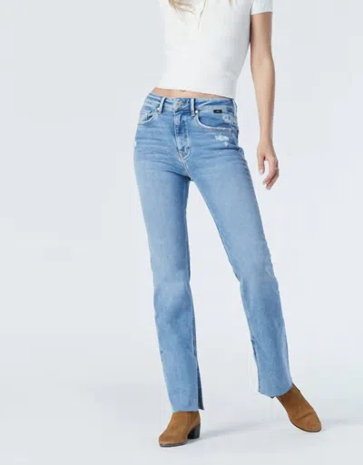 Shop Mavi Maria Slit Hem Flare Jeans In Mid Shaded Denim In Blue