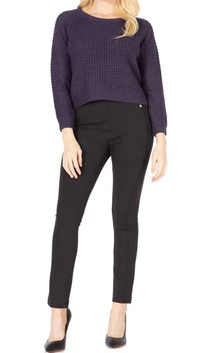 Shop Bcbgmaxazria Plain Textured-knit Cropped Sweater In Navy In Purple