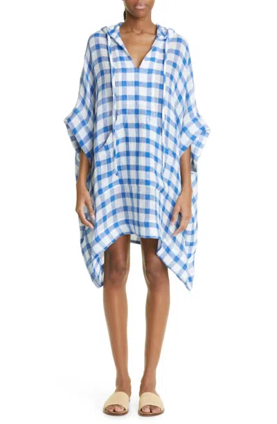 Shop Lisa Marie Fernandez The Hooded Poncho In French Blue/white Gingham Chios Gauze