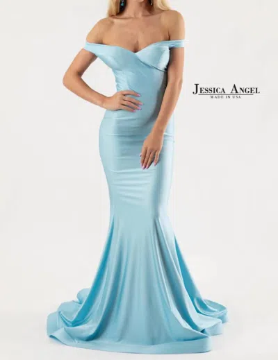 Shop Jessica Angel Off The Shoulder Evening Gown In Cold Blue