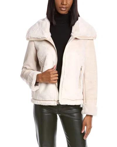 Shop Love Token Eliza Faux Suede/fur Zippered Jacket In Cream In Beige
