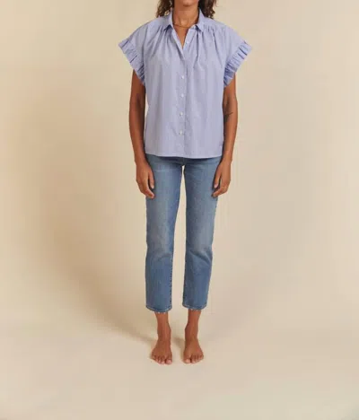 Shop Trovata Marianne B Ruffle Sleeve Shirt In Blue & White Stripe In Purple