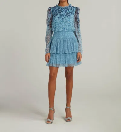 Shop Saloni Ava-b Dress In Floret Petal Plmt In Blue
