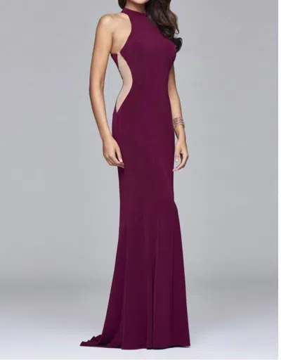 Shop Faviana Side Mesh Cut Out Evening Gown In Bordeaux In Red