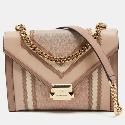 Shop Michael Kors Old Rose Signature Coated Canvas And Leather Large Whitney Shoulder Bag In Pink