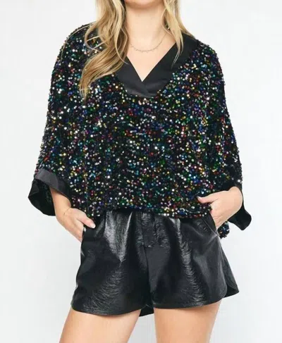Shop Style U Sequin Party Top In Black In Blue