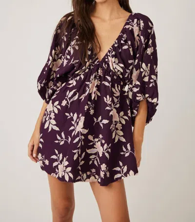 Shop Free People Portia Printed Mini Dress In Black Cherry Combo In Purple