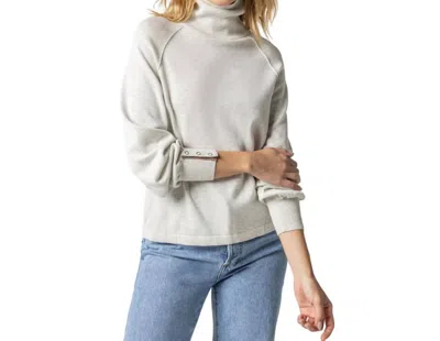 Shop Lilla P Snap Cuff Turtleneck Sweater In Gardenia In Grey
