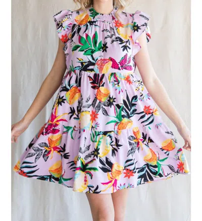 Shop Jodifl Tropical Print Frill Neck Dress In Lavender In Multi