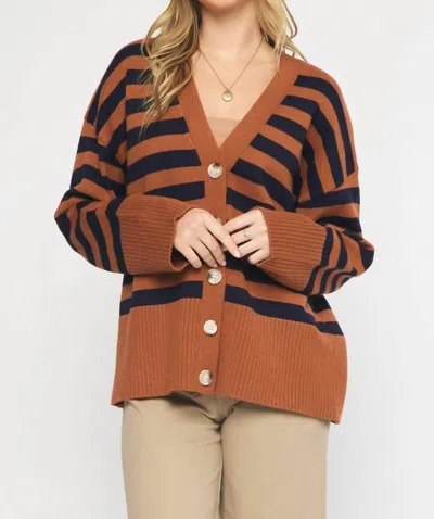 Shop Entro Oversized Striped Cardigan In Copper In Brown