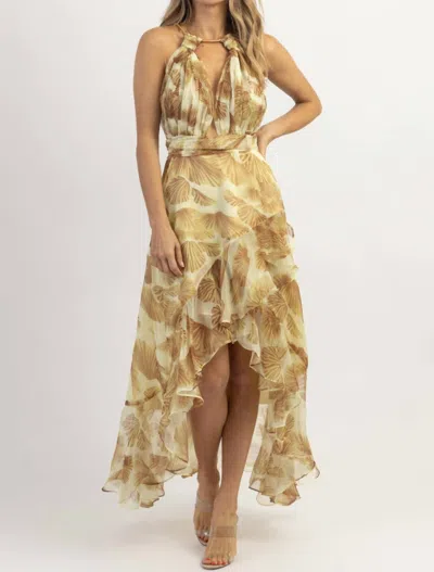 Shop Luxxel Love Letter To The Sea Midi Dress In Brown In Yellow