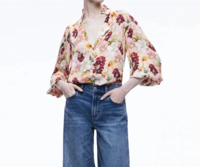 Shop Alice And Olivia Reilly Blouse In Juniper Floral Rose In White