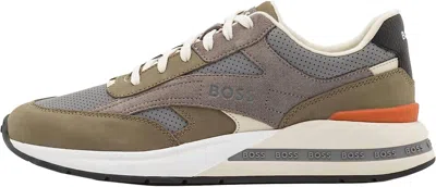 Shop Hugo Boss Men's Kurt Running Sneakers In Olive Gray In Grey