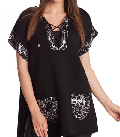 Angel Leopard Tie Up Poncho In Black/gray In Black