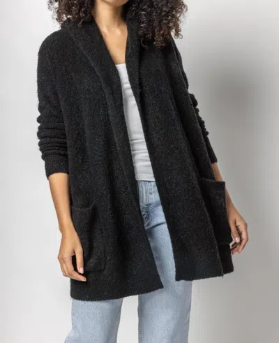 Shop Lilla P Hooded Duster Sweater In Black In Grey