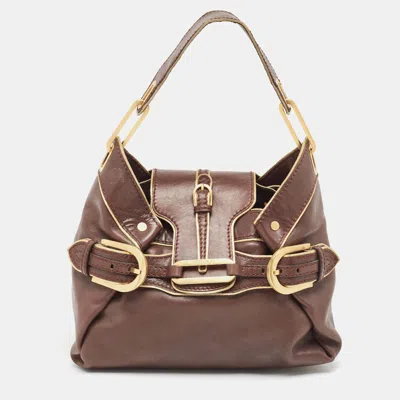 Shop Jimmy Choo Brown/gold Leather Tulita Shoulder Bag