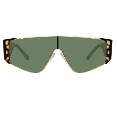 Shop Linda Farrow Carlijn Sunglasses In Tortoiseshell In Green