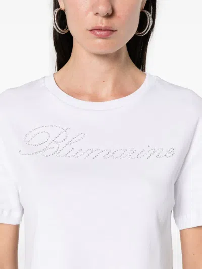 Shop Blumarine T-shirt Con Ricamo Logo In Strass In White