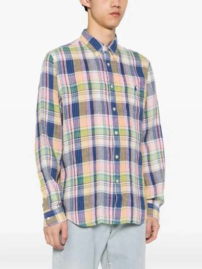 Shop Polo Ralph Lauren Camicia In Lino Scozzese Custom-fit In Multicolor